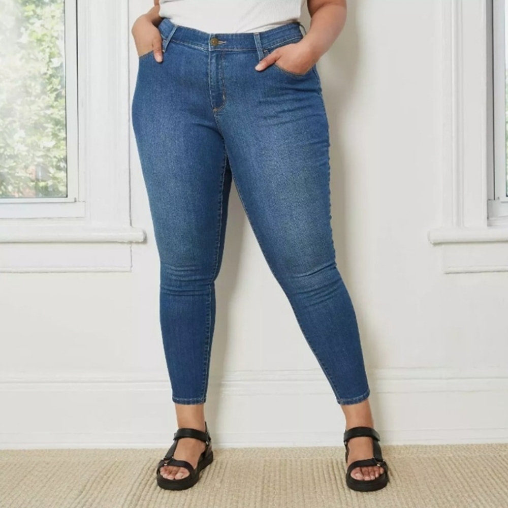 Women's Plus Size Medium Wash, Size 22W/R, Mid-Rise Skinny Jeans, by Ava & Viv